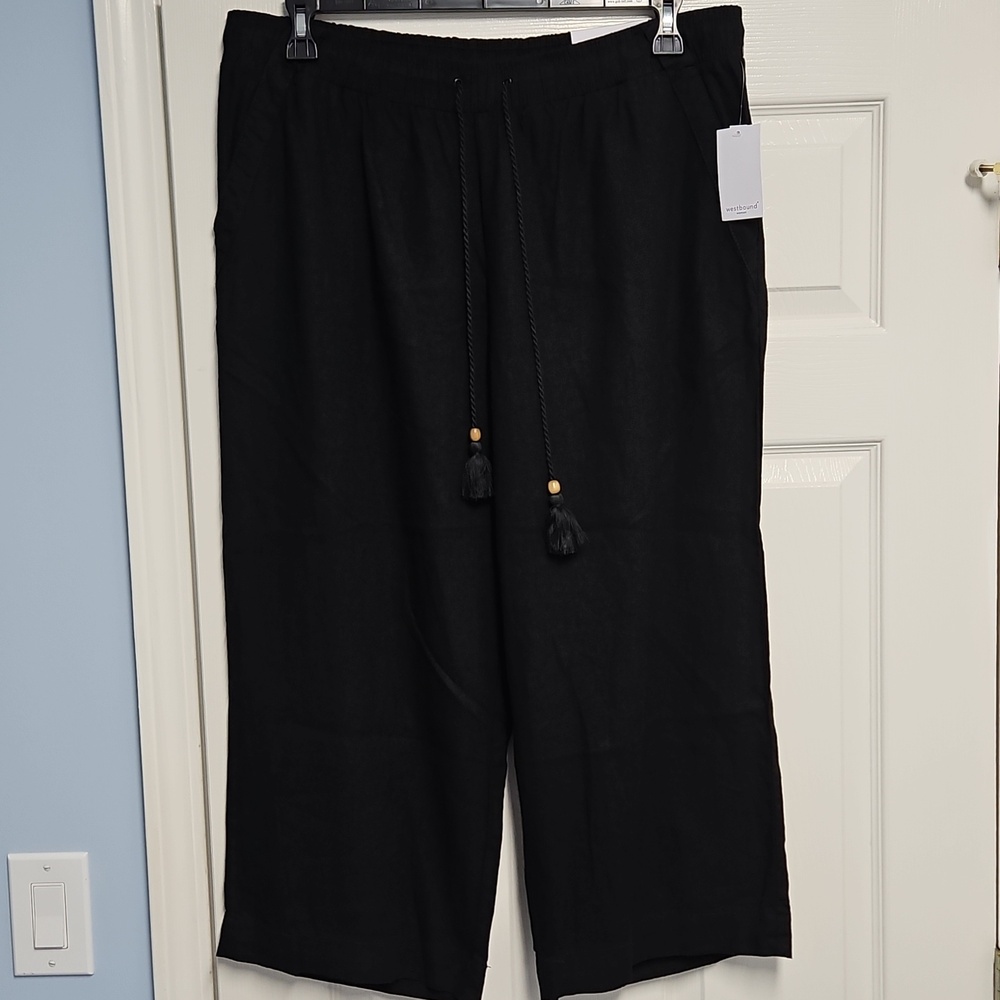 Westbound Linen Blend Mid Rise Straight Leg Lightweight Pant: Black: Size- 2X - Picture 1 of 13